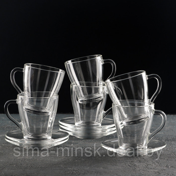 Чайный стеклянный набор «Грация», 12 предметов: кружка 250 мл, 6 шт, блюдце, 6 шт - фото 1 - id-p224983903