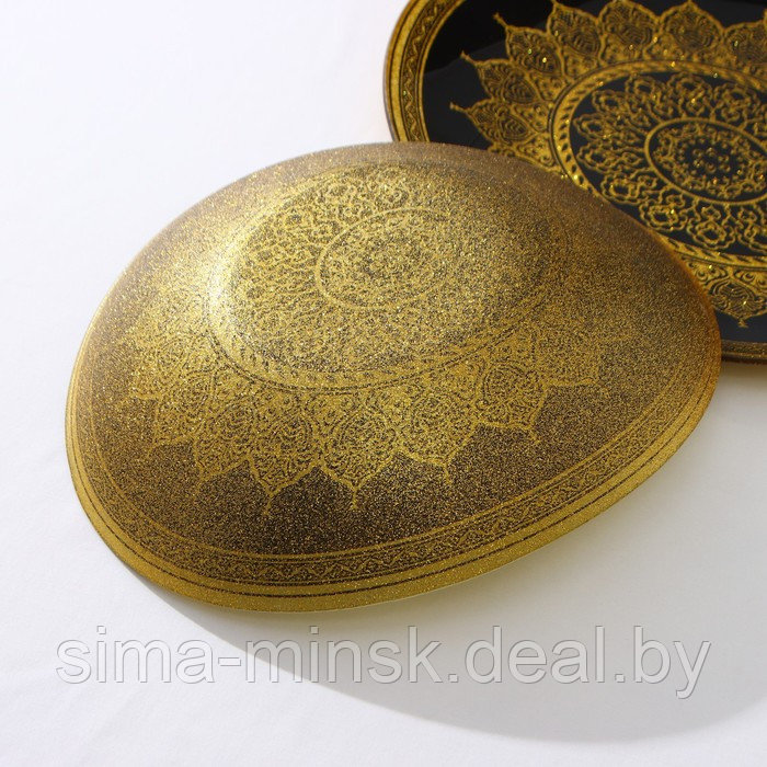 Набор тарелок «Мехенди», 2 предмета: d=28,5 см, d=30.5 см, цвет золотой с чёрным, стекло - фото 3 - id-p224983805