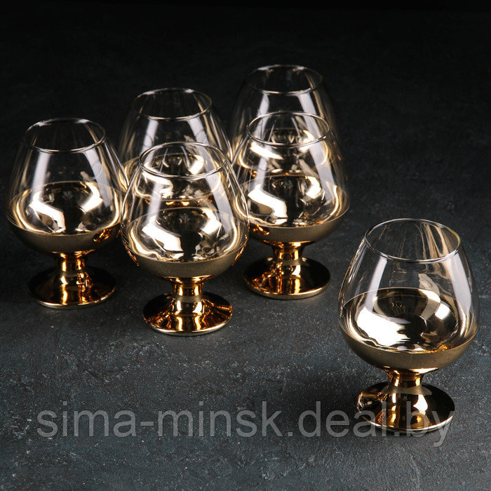 Набор бокалов для бренди «Поло», 400 мл, 6 шт, цвет золотой - фото 1 - id-p224983834