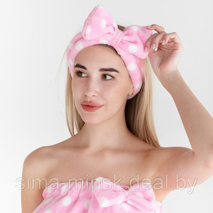 Набор для бани и ванной Этель "Горох" полотенце-парео 75*120 см+повязка, цв.розовый - фото 4 - id-p224984151