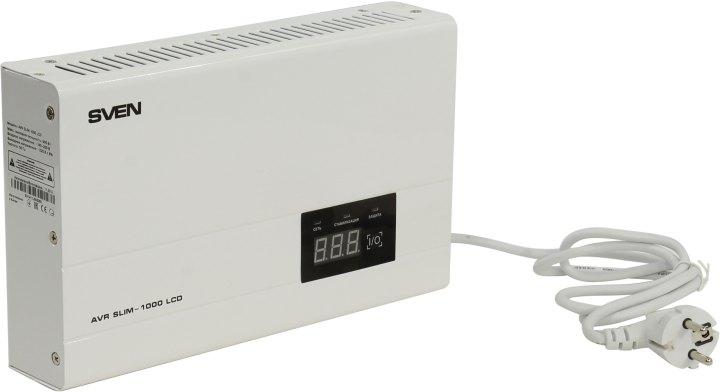 Стабилизатор настенный SVEN AVR SLIM-1000 LCD White (7A вх.140-260V вых.220V±10% 1000VA розетка Euro) - фото 1 - id-p224983720