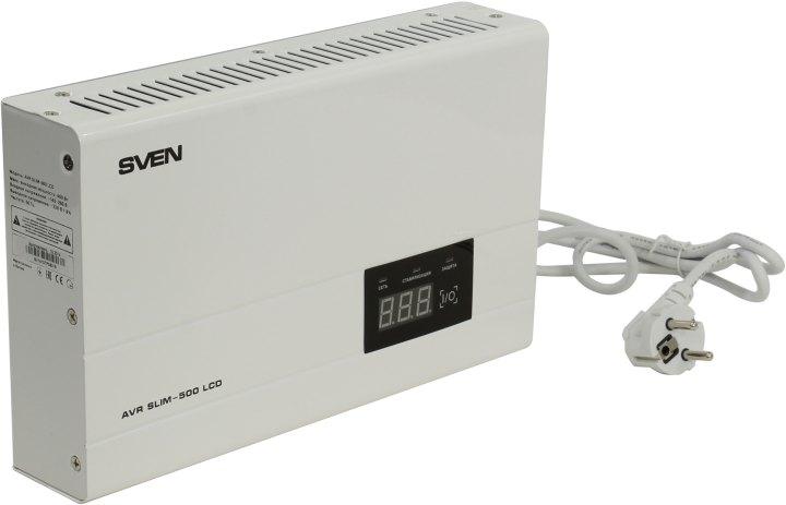 Стабилизатор настенный SVEN AVR SLIM-500 LCD White (5A вх.140-260V вых.220V±10% 500VA розетка Euro) - фото 1 - id-p224983722