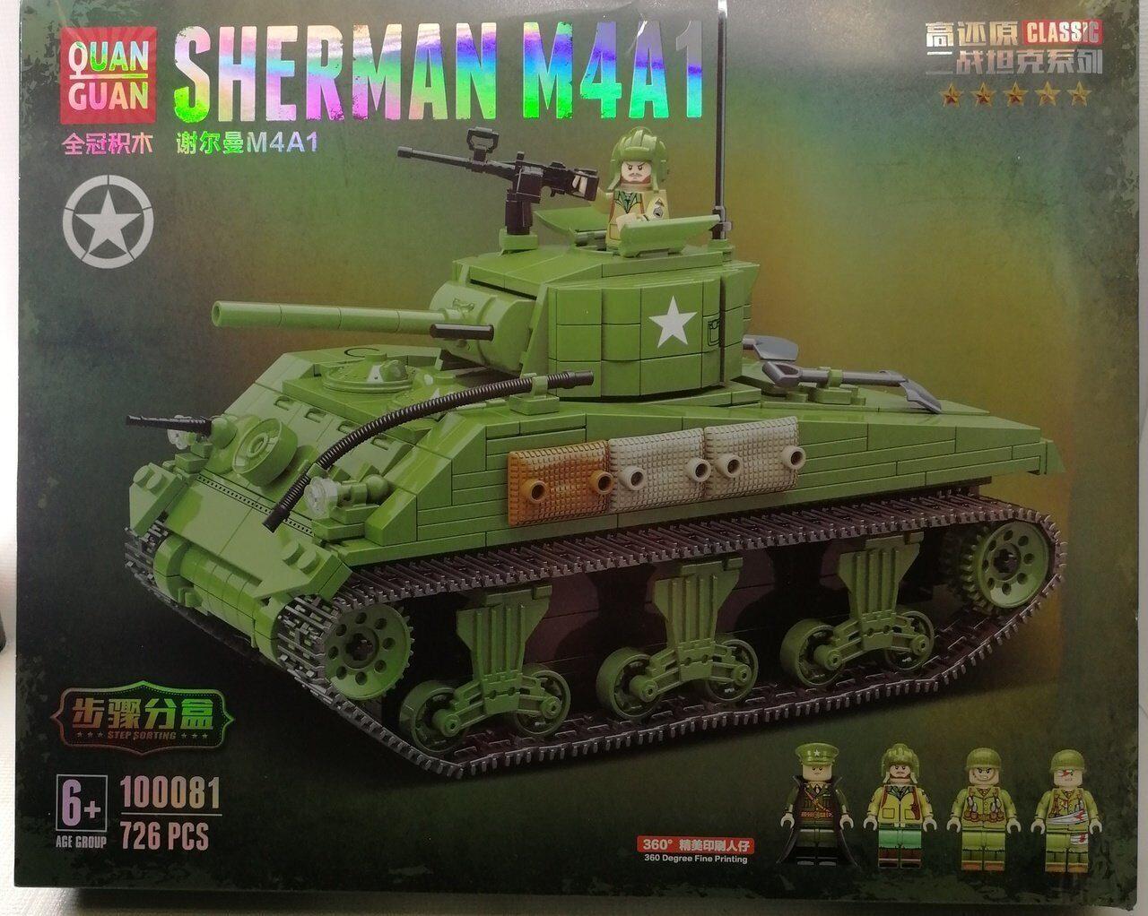 100081 Конструктор "Танк Шерман M4A1", 726 деталей, Quanguan, аналог LEGO (Лего)