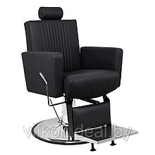 Барбер кресло Толедо Инокс с декором в виде из строчек, черное. На заказ
