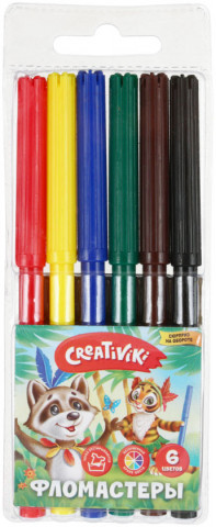 Фломастеры Creativiki 6 цветов, толщина линии 1-2 мм, вентилируемый колпачок - фото 2 - id-p224996893