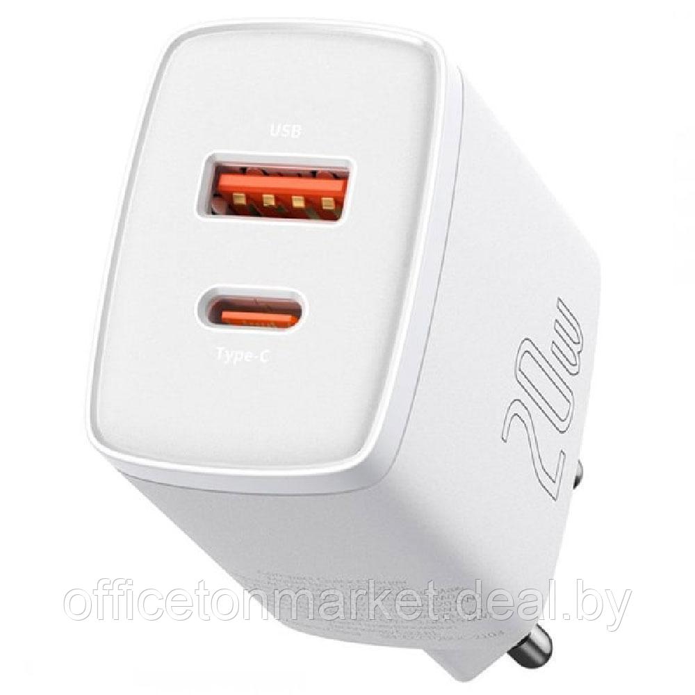 Сетевое зарядное устройство Baseus "CCXJ-B02", Compact Quick Charger USB+Type-C 20W, белый - фото 2 - id-p224997502