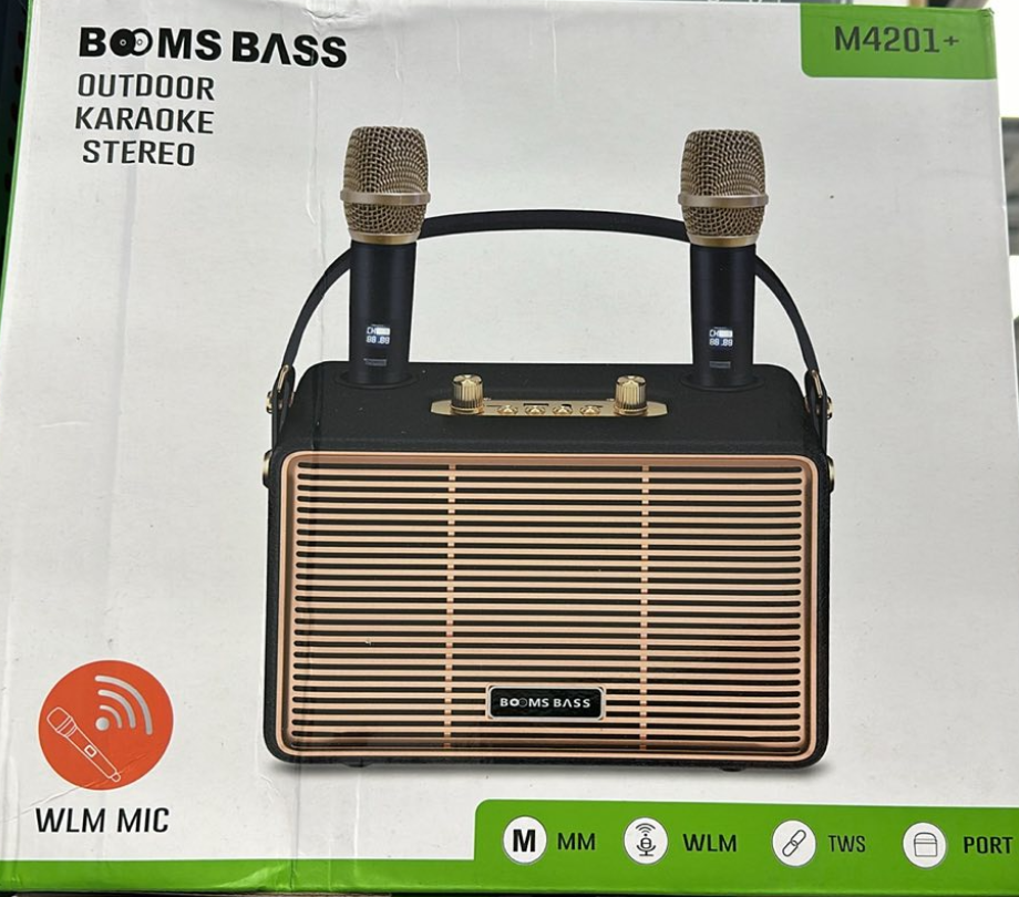 Беспроводная портативная колонка караоке с двумя микрофонами booms bass M4201+ - фото 1 - id-p224999853