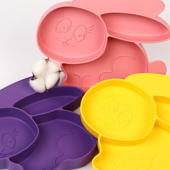 Силиконовая детская тарелка «Зайка» с секциями, цвет МИКС - фото 3 - id-p225004501
