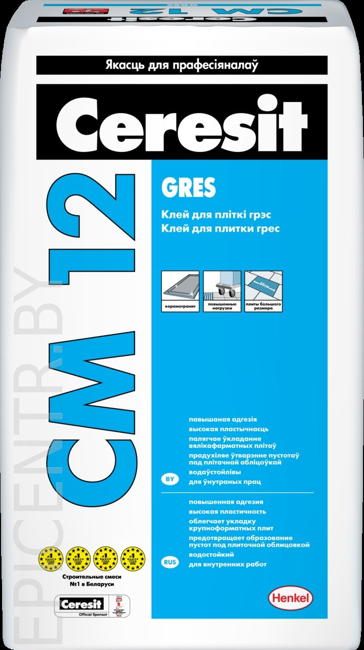 Плиточный клей Ceresit CM 12 Клей Церезит СМ 12 «Gres» повышенной фиксации 25 кг