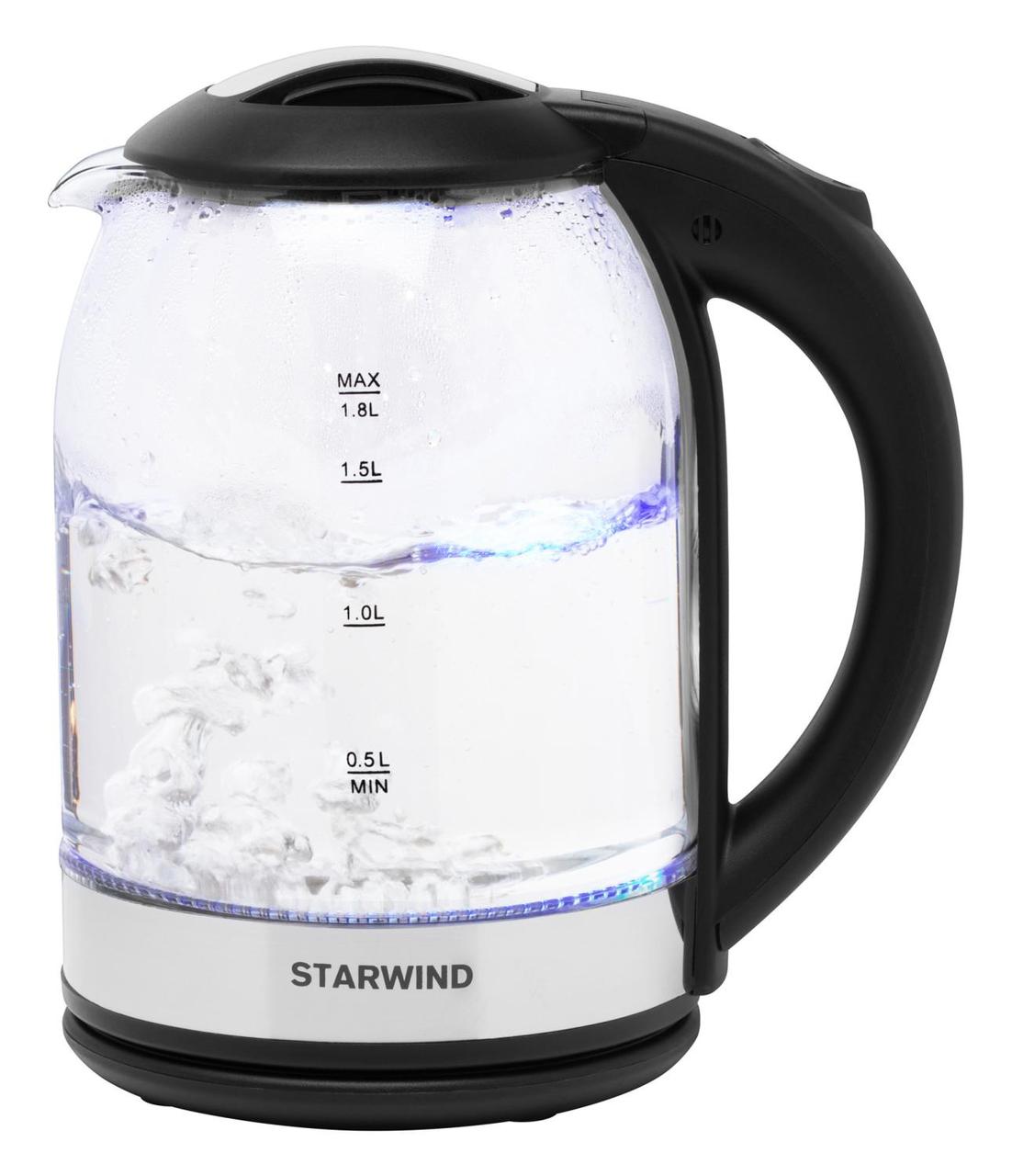 Чайник электрический Starwind SKG2051 1.8л. 1800Вт черный/серебристый (корпус: стекло) - фото 1 - id-p225005547