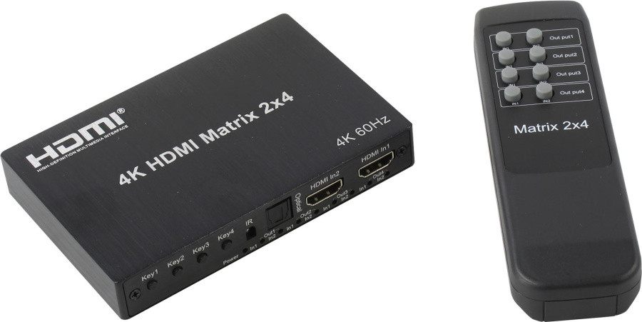 Разветвитель Orient HSP0204HN-2.0 4K HDMI Switch/Splitter (2in - 4out ver2.0 Jack 3.5mm S-PDIF ПДУ) + б.п. - фото 1 - id-p224498251