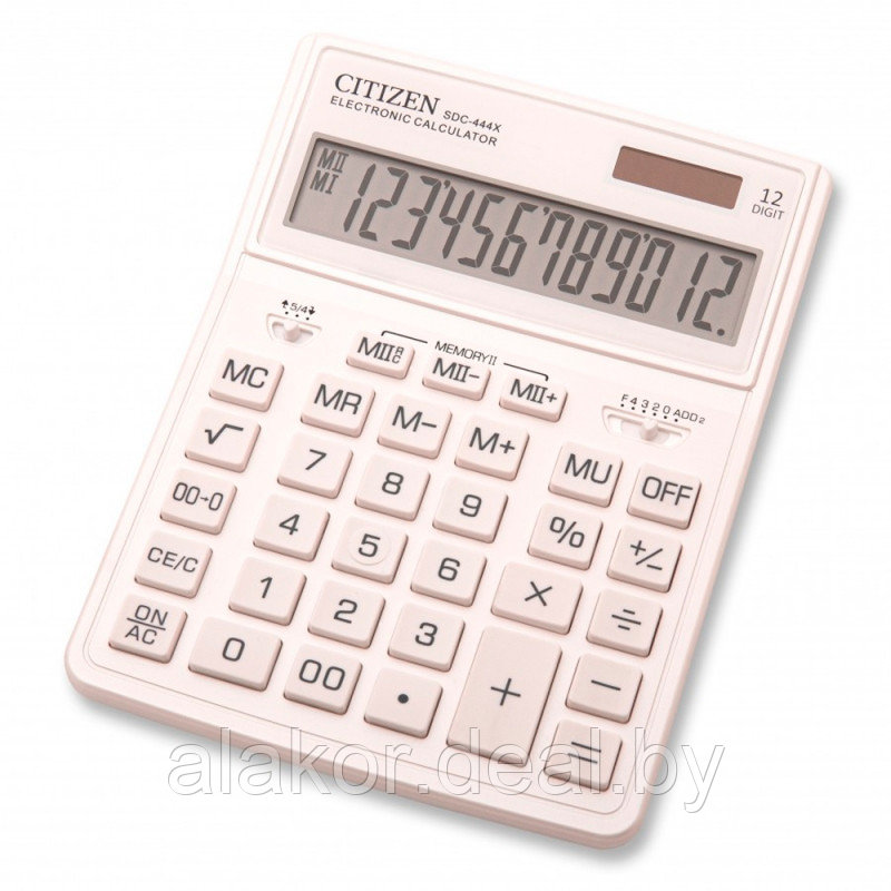 Калькулятор настольный CITIZEN SDC-444X, 12-разрядный, 155x32x204мм, белый
