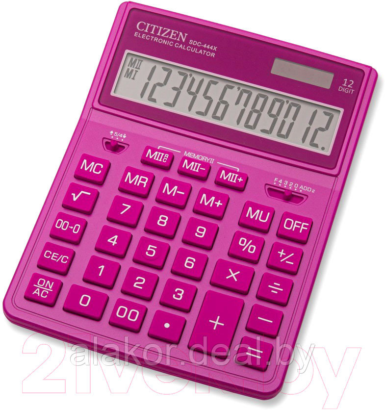 Калькулятор настольный CITIZEN SDC-444X, 12-разрядный, 155x32x204мм, розовый