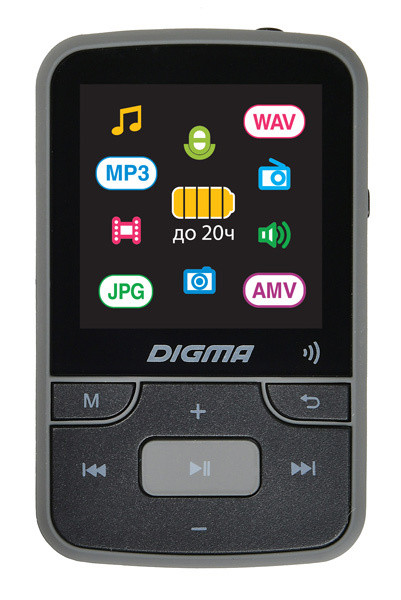 MP3 плеер c Bluetooth - Digma Z4 16GB, экран 1.5", FM радио, microSD, клипса, черный/серый