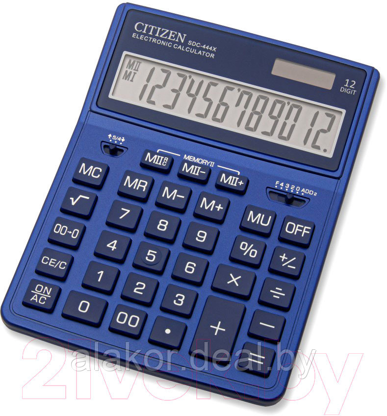 Калькулятор настольный CITIZEN SDC-444X, 12-разрядный, 155x32x204мм, темно-синий - фото 1 - id-p225011085