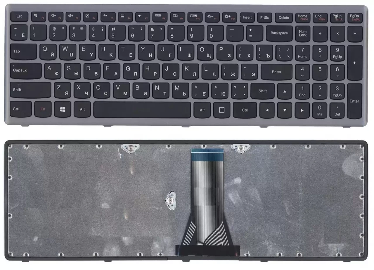 Клавиатура для ноутбука Lenovo IdeaPad Z510, S510, S500, G505S, черная с серебристой рамкой, RU (с разбора) - фото 1 - id-p220054180