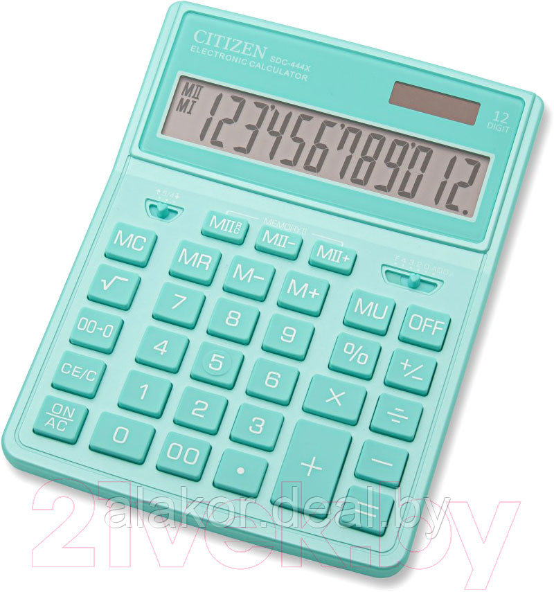 Калькулятор Citizen SDC-444X, 12-разрядный, 155x32x204мм, бирюзовый