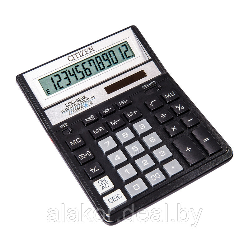 Калькулятор настольный Citizen SDC-888X, 12-разрядный, черный, 203x158x31 мм - фото 1 - id-p225013600