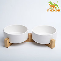 Миски керамические двойные на подставке 2 х 450 мл 28,5 х 15,5 х 7 см, белая