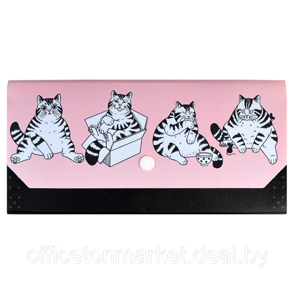 Папка-конверт на кнопке "Коты", А5, розовый, черный - фото 1 - id-p225015149