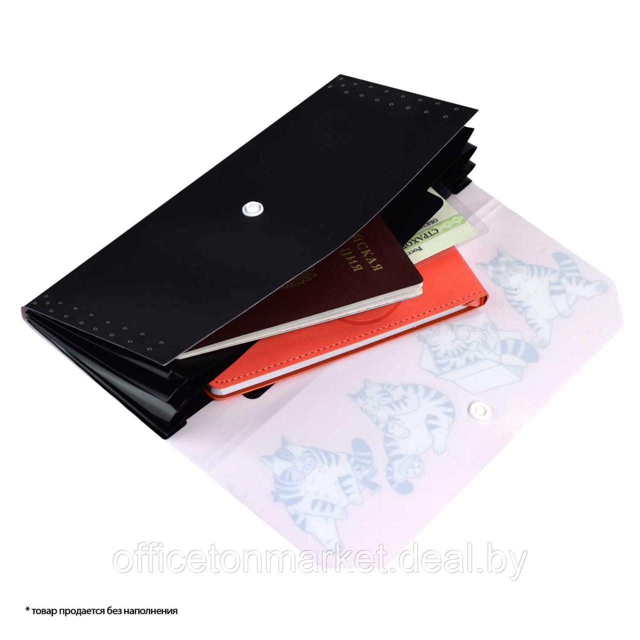 Папка-конверт на кнопке "Коты", А5, розовый, черный - фото 4 - id-p225015149