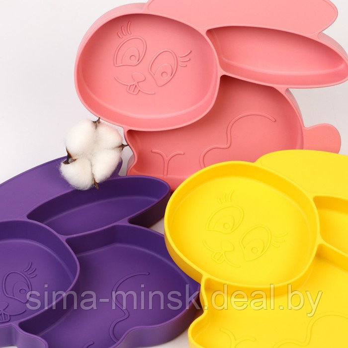 Силиконовая детская тарелка «Зайка» с секциями, цвет МИКС - фото 3 - id-p225016916