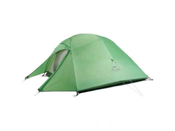 Палатка трехместная двухслойная Naturehike Cloud Up 3 210T NH18T030-T с ковриком зеленая летняя туристическая