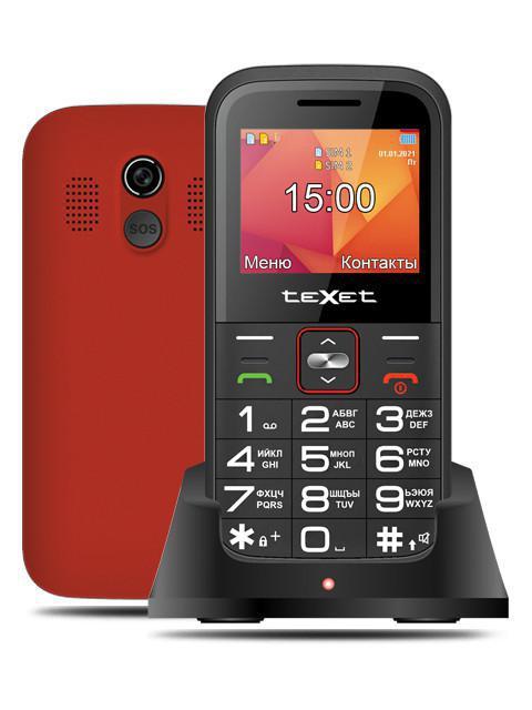 Кнопочный мобильный телефон для слабовидящих пожилых людей с большими кнопками teXet TM-B418 красный - фото 1 - id-p224955680