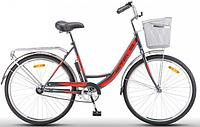 Женский дорожный велосипед городской с корзинкой и багажником STELS Navigator 245 26 дюймов и рама 19" красный