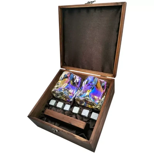 Подарочный набор для виски в деревянной шкатулке с камнями AmiroTrend ABW-304 brown pearl - фото 1 - id-p225035256