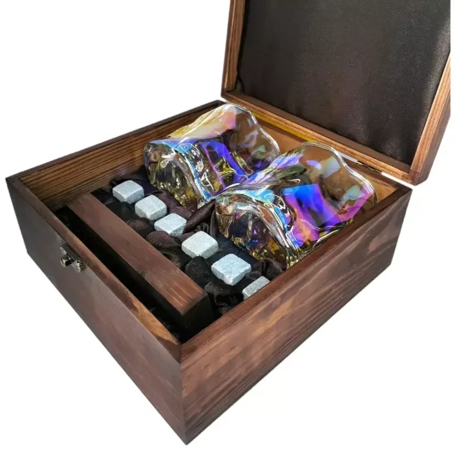 Подарочный набор для виски в деревянной шкатулке с камнями AmiroTrend ABW-304 brown pearl - фото 3 - id-p225035256