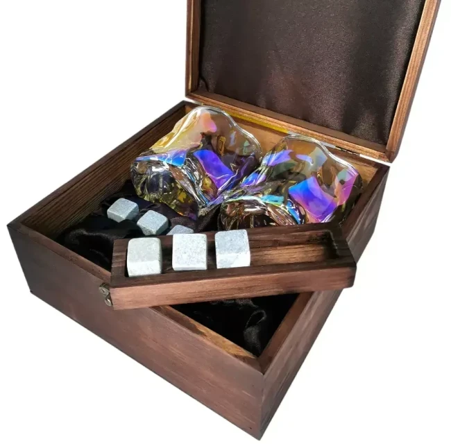 Подарочный набор для виски в деревянной шкатулке с камнями AmiroTrend ABW-304 brown pearl - фото 6 - id-p225035256
