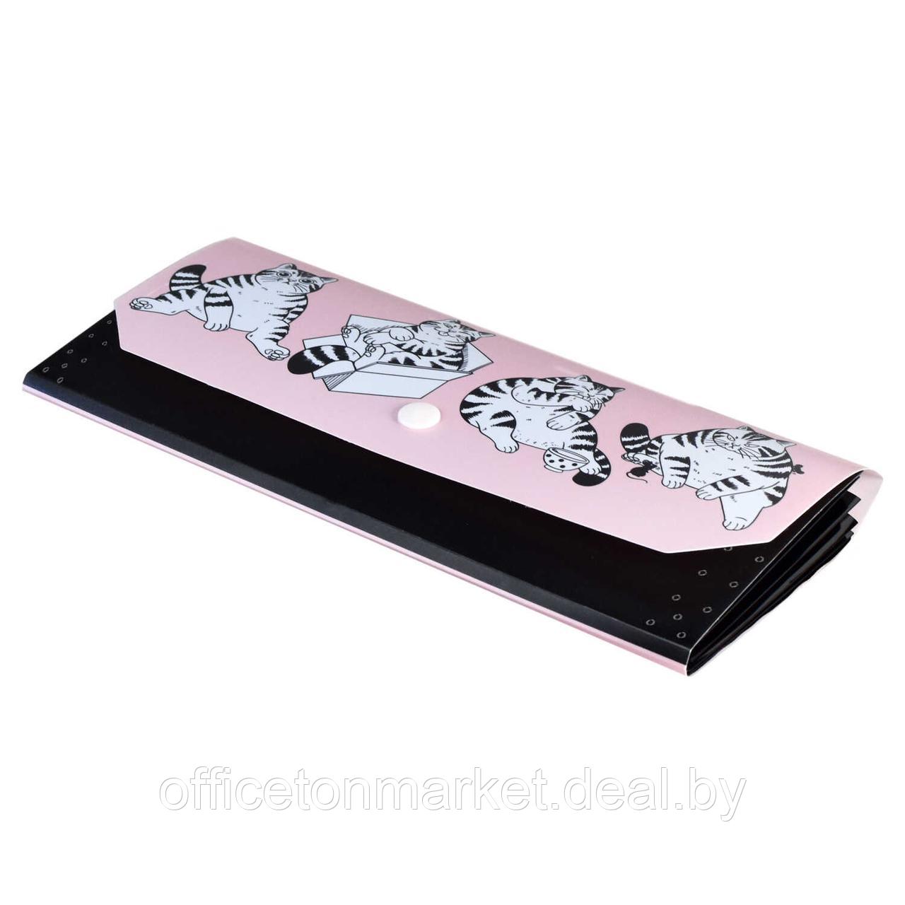 Папка-конверт на кнопке "Коты", А5, розовый, черный - фото 2 - id-p225015149