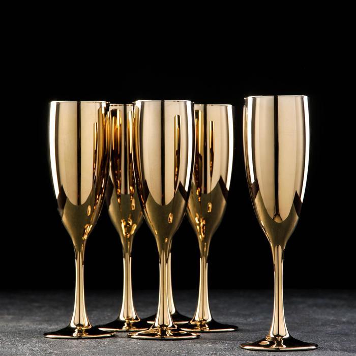 Набор бокалов для шампанского «Золото», 170 мл, 6 шт, цвет золотой - фото 1 - id-p225036375