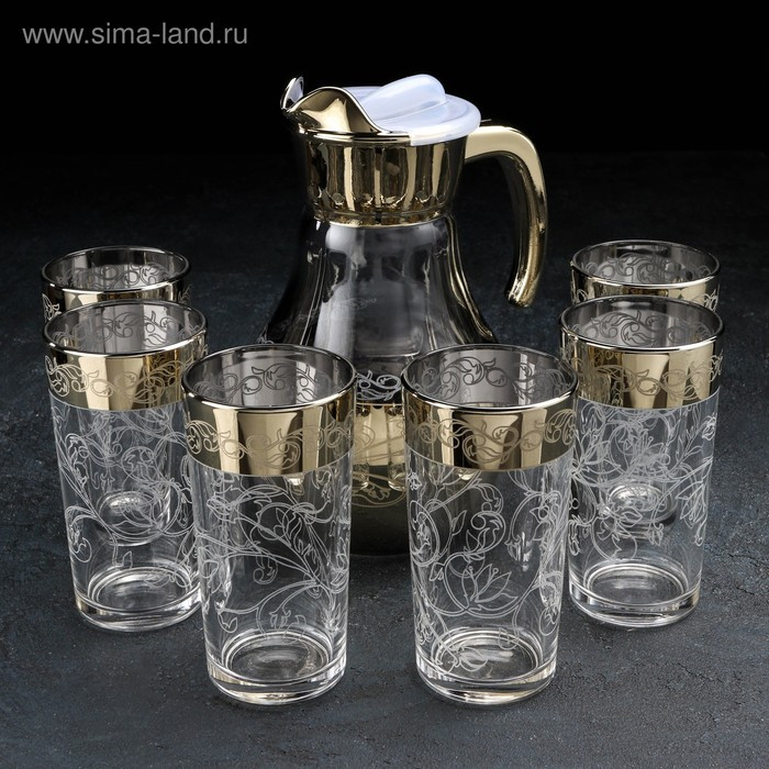 Набор питьевой «Флора», 7 предметов: кувшин 1 л, стакан 230 мл, с гравировкой и напылением, 6 шт, микс - фото 1 - id-p225036384