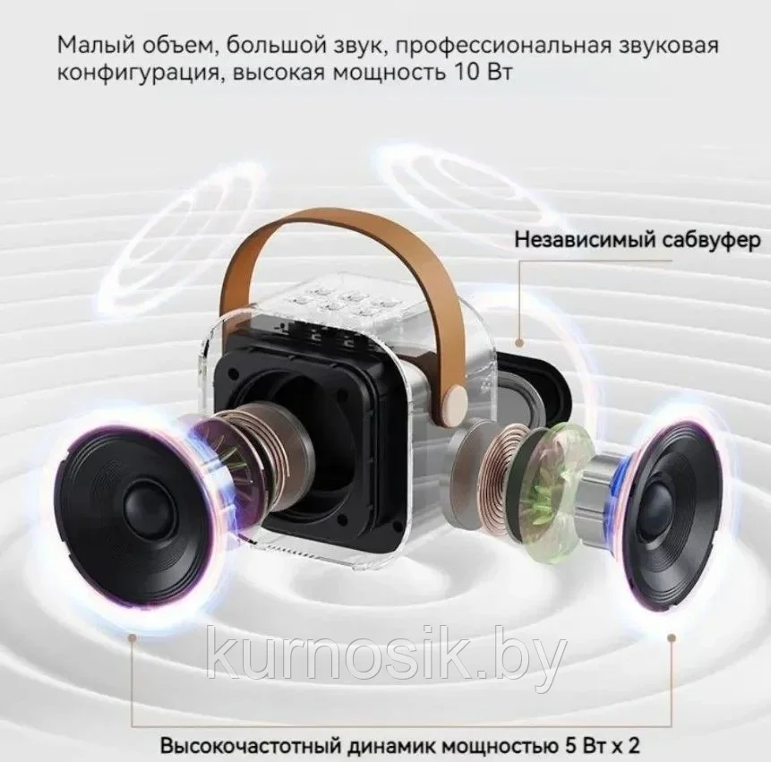 Портативная Bluetooth колонка с 2 микрофонами K12, розовая - фото 3 - id-p225036483
