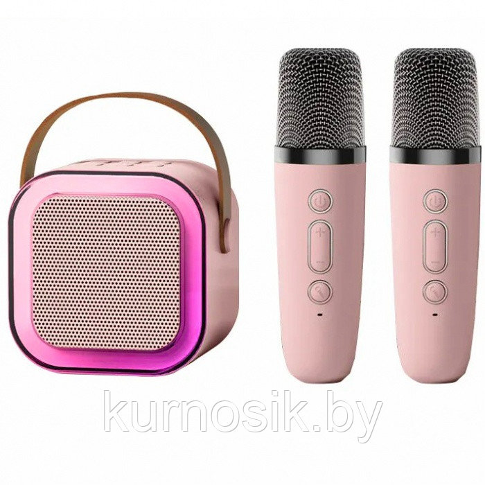 Портативная Bluetooth колонка с 2 микрофонами K12, розовая - фото 1 - id-p225036483