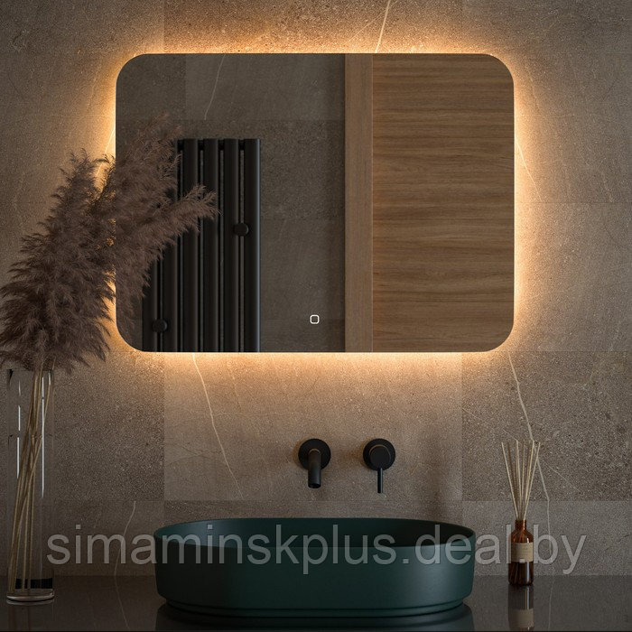 Зеркало с LED-подсветкой 25 Вт, 80x60 см, сенсорный выключатель, тёплый белый свет - фото 3 - id-p225036474