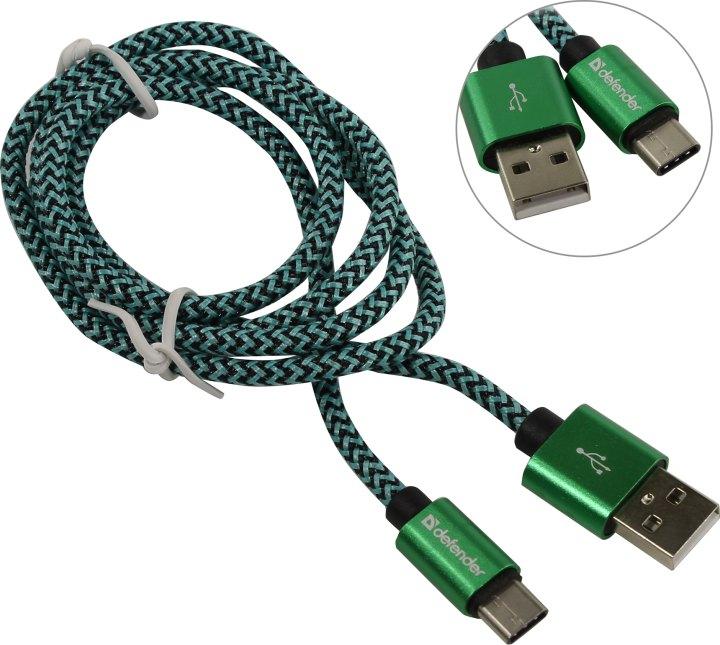 Кабель Defender 87816 USB2.0 AM-- USB-C M 1м Green - фото 1 - id-p225036441