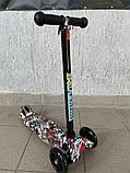 Самокат BelAshimi Scooter (графити чёрные колеса) светящиеся колеса, фото 3