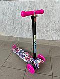 Самокат BelAshimi Scooter (цветы розовые колеса) светящиеся колеса, фото 2