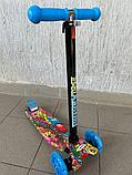 Самокат BelAshimi Scooter (графити2 синие колеса) светящиеся колеса, фото 4