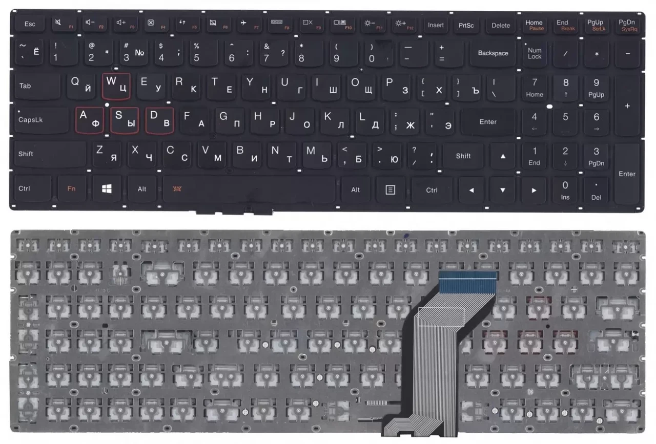 Клавиатура для ноутбука Lenovo IdeaPad Y700, Y700-15ISK, черная без подсветки - фото 1 - id-p225037632