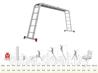 Лестница алюм. многофункц. трансформер 4х5 ступ. с настилом, 19.9кг NV233 Новая высота (Максимальная нагрузка