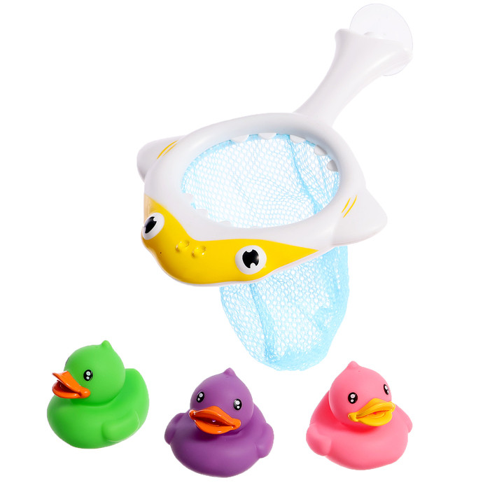 Набор игрушек для купания «Поймай уточку», 1 сачок на присоске, 3 уточки, цвета МИКС - фото 1 - id-p225051998