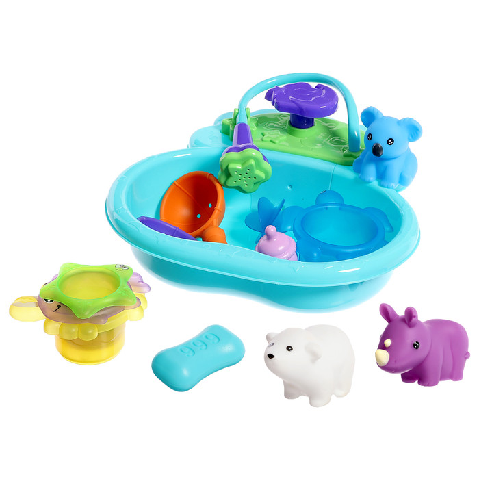 Набор игрушек для купания с ванночкой «Купание зверят», 12 предметов, МИКС - фото 1 - id-p225052001