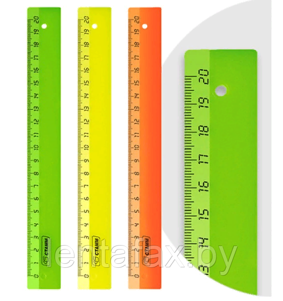 Линейка пластик дл.20см ассорти .ЦЕНА БЕЗ НДС.