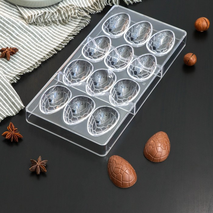 Форма для шоколада и конфет KONFINETTA «Шоколадное яйцо», 27,5×13,5 см, 12 ячеек, ячейка 3,6×5,7×1,5 см - фото 1 - id-p225054025