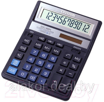Калькулятор настольный Citizen SDC-888X, 12-разрядный, синий, 203x158x31