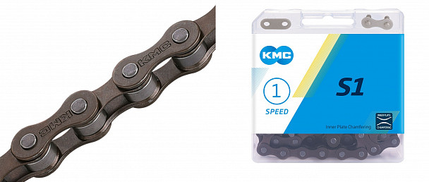 Цепь для велосипеда KMC S1 односкоростная, с замком, 112 звеньев - фото 1 - id-p201804942